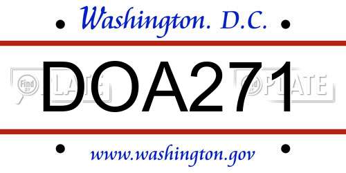 DOA271 District Of Columbia License Plate