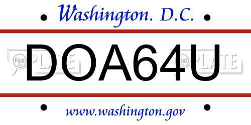 DOA64U District Of Columbia License Plate