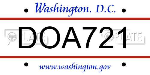 DOA721 District Of Columbia License Plate