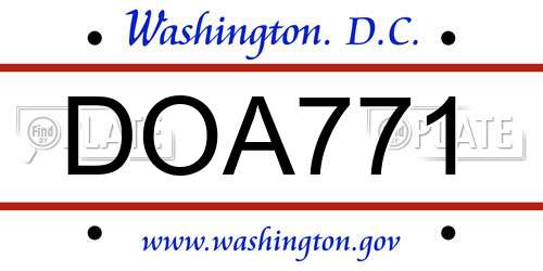 DOA771 District Of Columbia License Plate