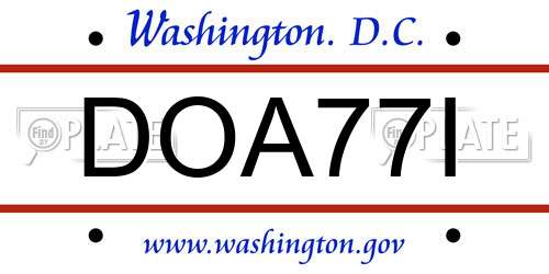 DOA77I District Of Columbia License Plate