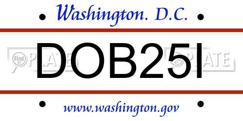 DOB25I District Of Columbia License Plate