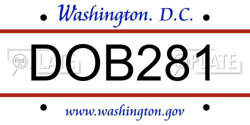 DOB281 District Of Columbia License Plate