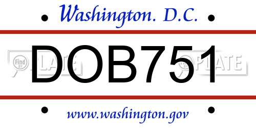 DOB751 District Of Columbia License Plate