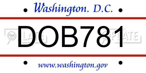DOB781 District Of Columbia License Plate