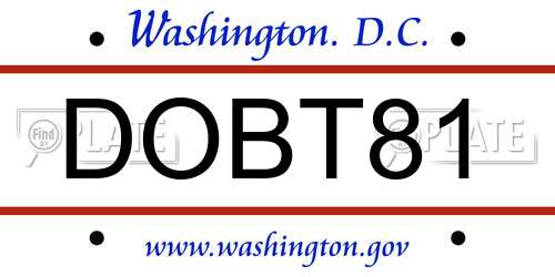 DOBT81 District Of Columbia License Plate