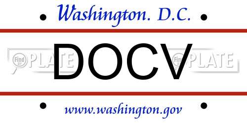 DOCV District Of Columbia License Plate