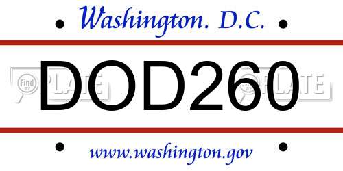 DOD260 District Of Columbia License Plate