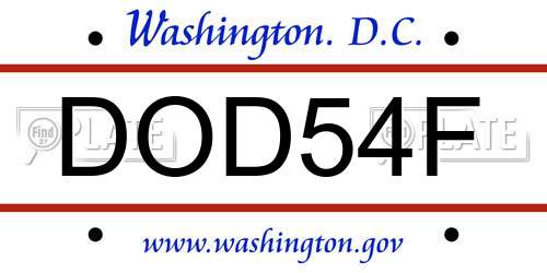 DOD54F District Of Columbia License Plate
