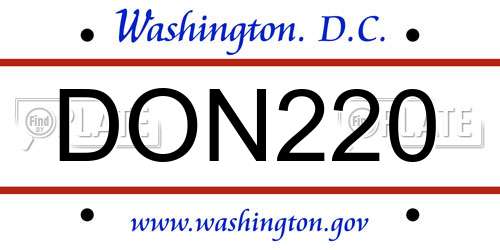 DON220 District Of Columbia License Plate