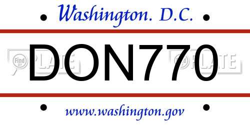 DON770 District Of Columbia License Plate
