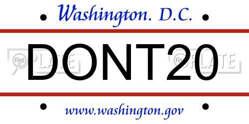 DONT20 District Of Columbia License Plate