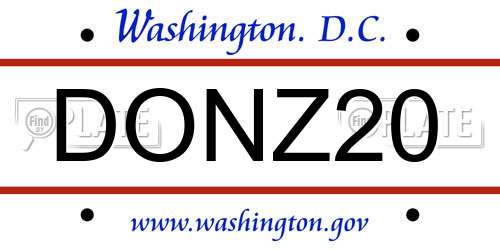 DONZ20 District Of Columbia License Plate