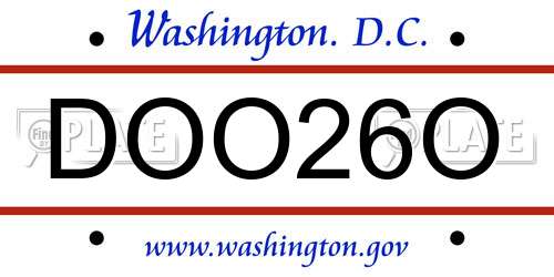 DOO26O District Of Columbia License Plate