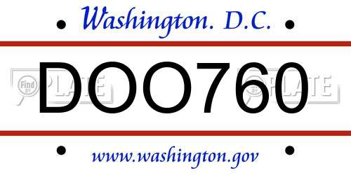 DOO760 District Of Columbia License Plate
