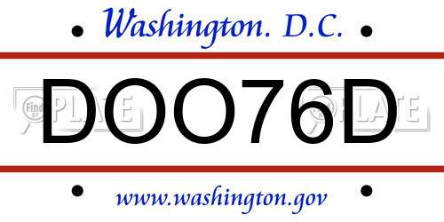 DOO76D District Of Columbia License Plate