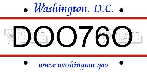 DOO76O District Of Columbia License Plate
