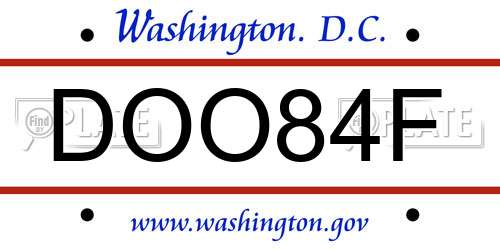 DOO84F District Of Columbia License Plate