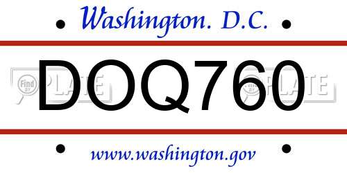 DOQ760 District Of Columbia License Plate