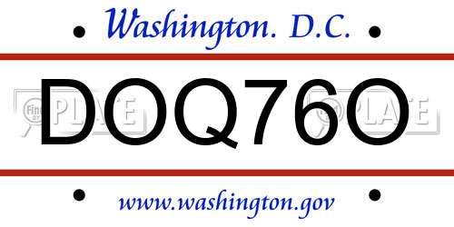 DOQ76O District Of Columbia License Plate