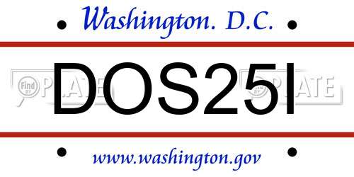 DOS25I District Of Columbia License Plate