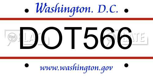 DOT566 District Of Columbia License Plate