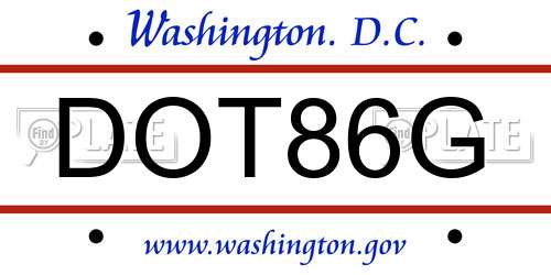 DOT86G District Of Columbia License Plate