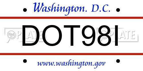 DOT98I District Of Columbia License Plate