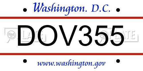DOV355 District Of Columbia License Plate