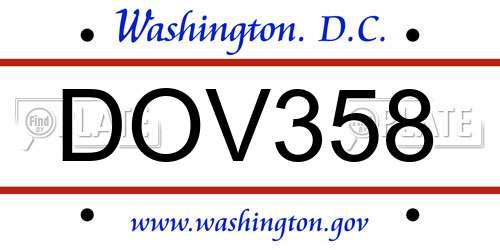 DOV358 District Of Columbia License Plate
