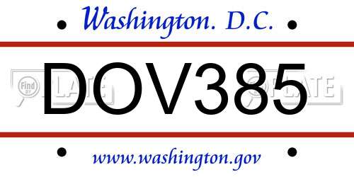 DOV385 District Of Columbia License Plate