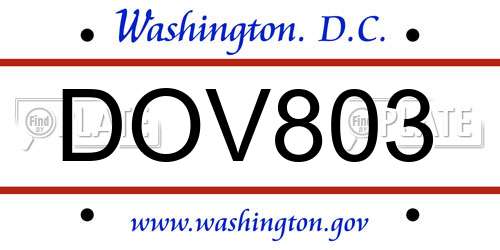 DOV803 District Of Columbia License Plate