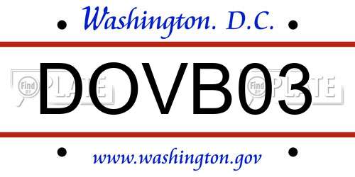 DOVB03 District Of Columbia License Plate
