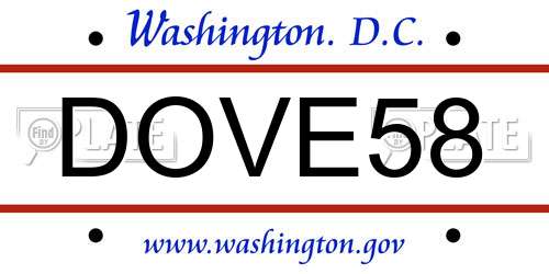 DOVE58 District Of Columbia License Plate