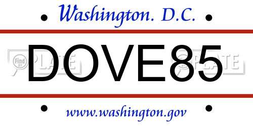DOVE85 District Of Columbia License Plate