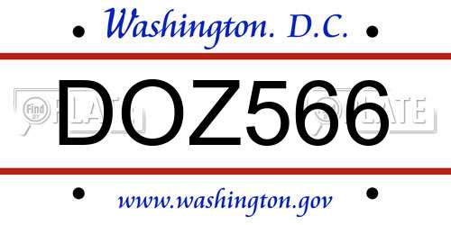 DOZ566 District Of Columbia License Plate