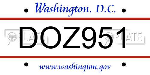 DOZ951 District Of Columbia License Plate