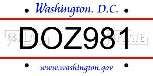 DOZ981 District Of Columbia License Plate