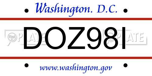 DOZ98I District Of Columbia License Plate