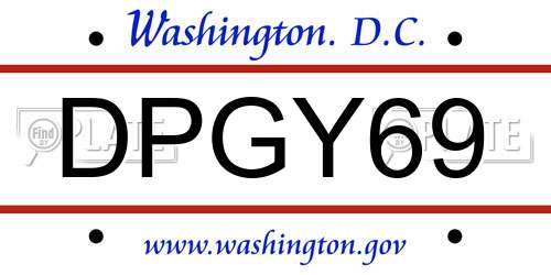 DPGY69 District Of Columbia License Plate
