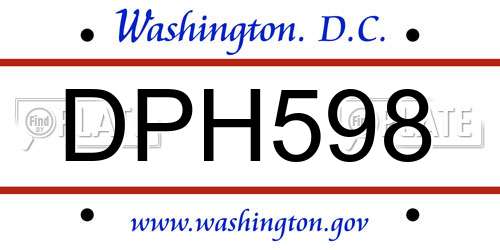 DPH598 District Of Columbia License Plate