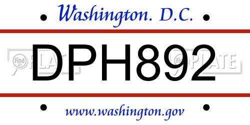 DPH892 District Of Columbia License Plate