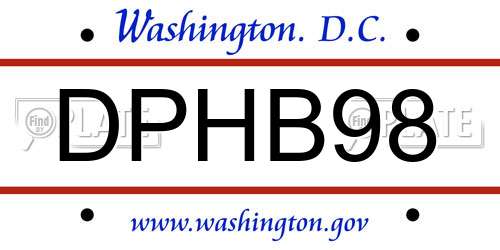 DPHB98 District Of Columbia License Plate