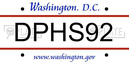 DPHS92 District Of Columbia License Plate