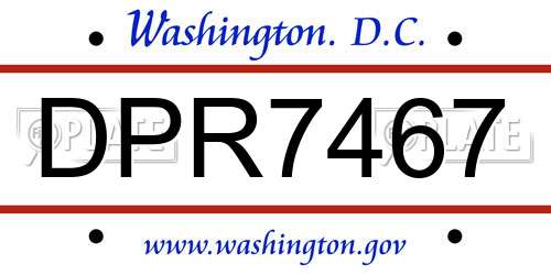 DPR7467 District Of Columbia License Plate