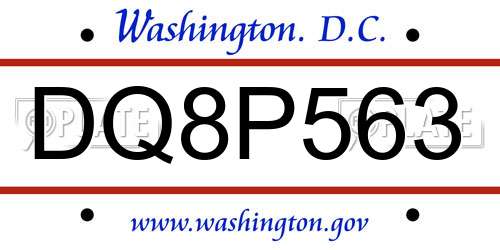DQ8P563 District Of Columbia License Plate