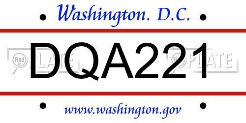 DQA221 District Of Columbia License Plate