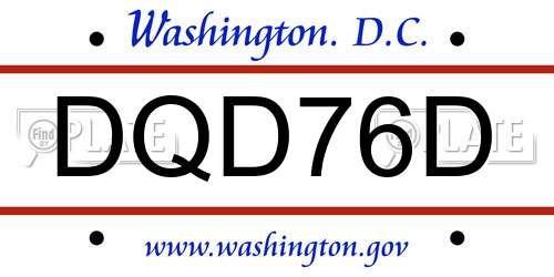 DQD76D District Of Columbia License Plate