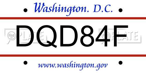 DQD84F District Of Columbia License Plate
