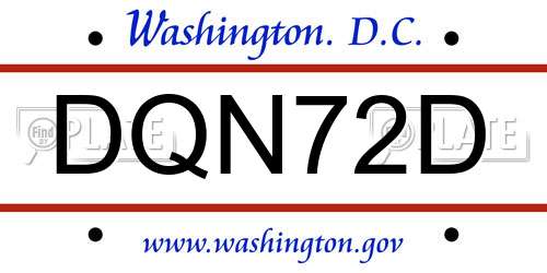 DQN72D District Of Columbia License Plate